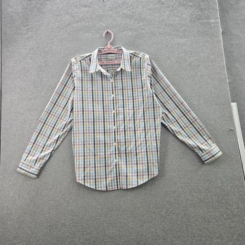L.L. Bean Men Button‎ Up Shirt L Pastel Blue Plaid Long Sleeve
